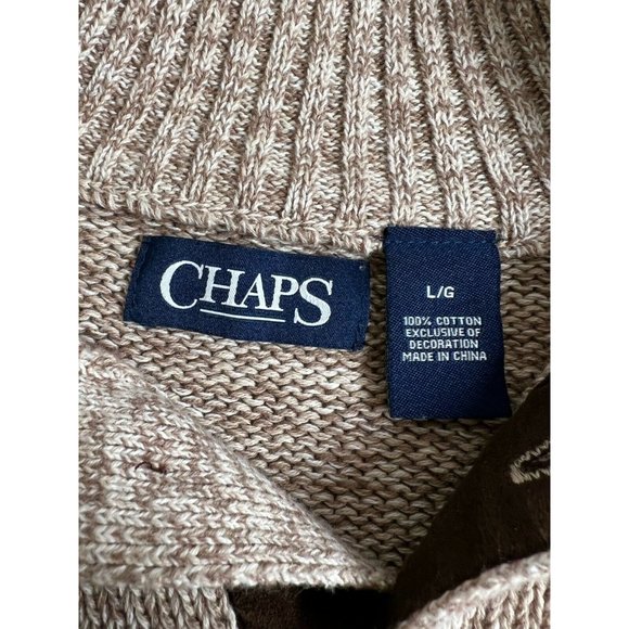 Chaps Ralph Lauren Brown Sweater Men's Mock Neck With Elbow Patches Size Large - Picture 7 of 9